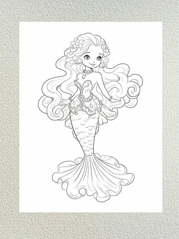 ảnh tô màu nàng tiên cá chibi