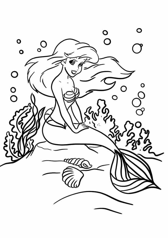ảnh tô màu nàng tiên cá cute