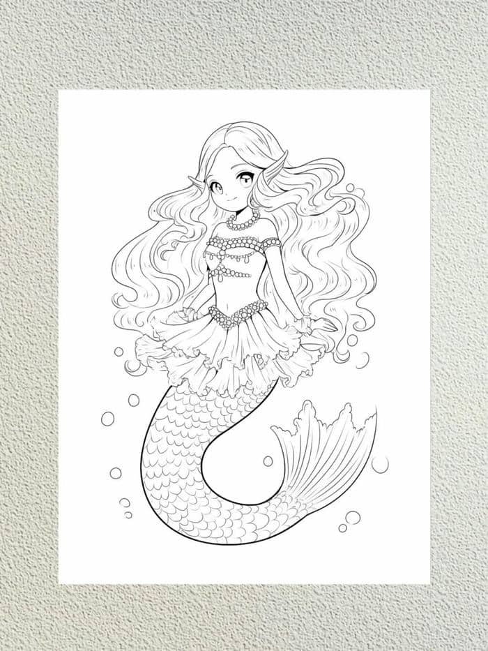 hình ảnh tô màu nàng tiên cá chibi