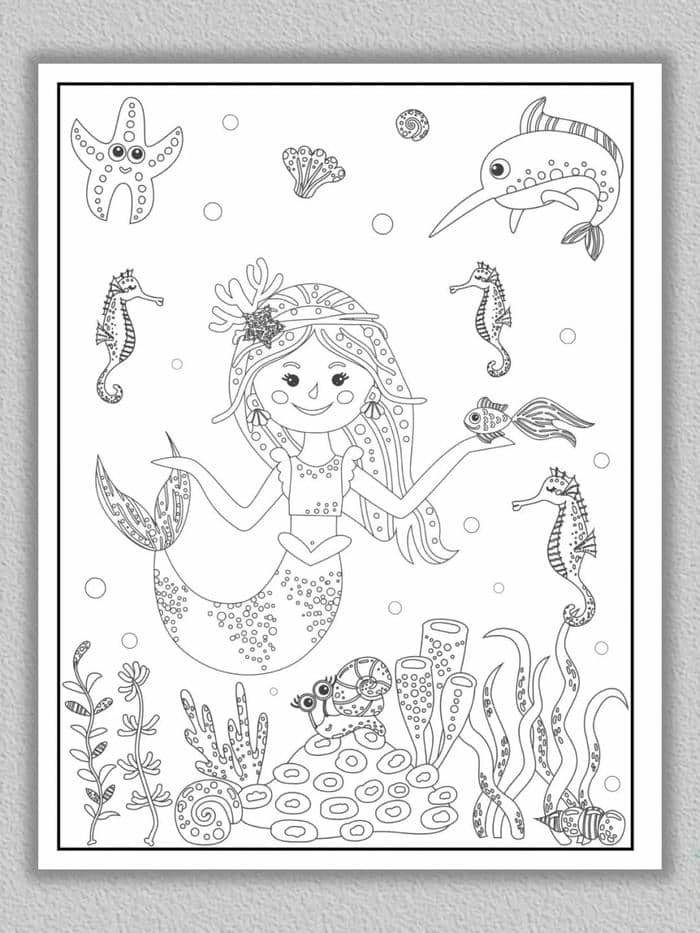 hình tô màu nàng tiên cá chibi