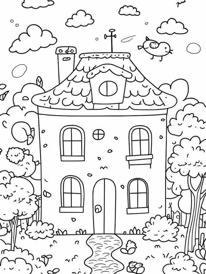 in tranh tô màu ngôi nhà