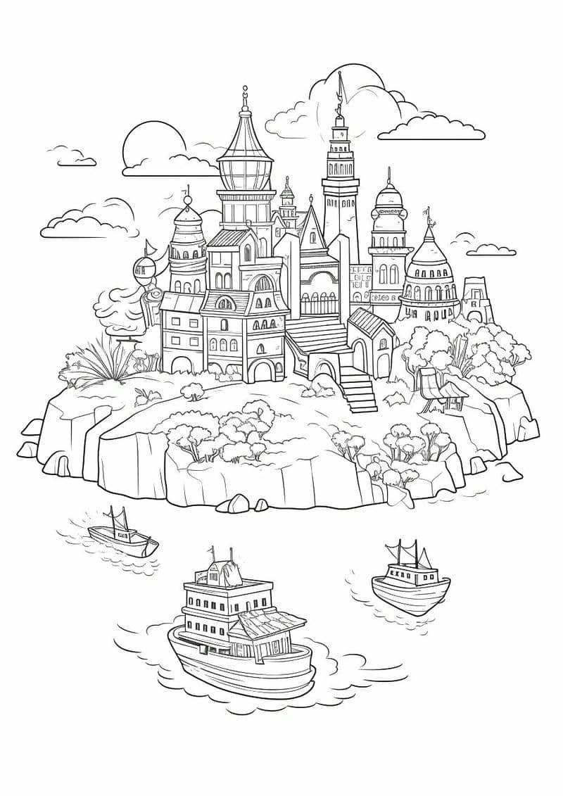 tranh tô màu bãi biển mùa hè