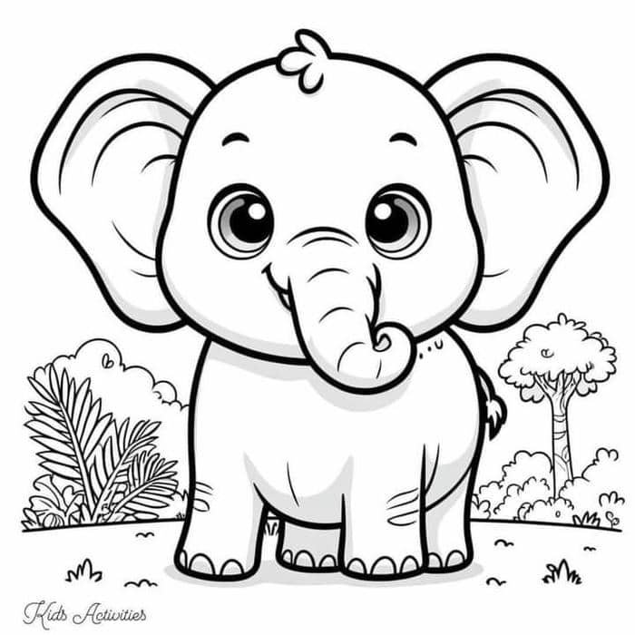 tranh tô màu con voi dễ thương