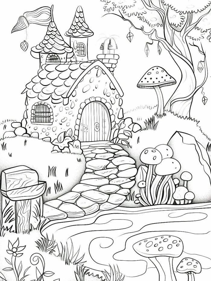 tranh tô màu ngôi nhà cao tầng