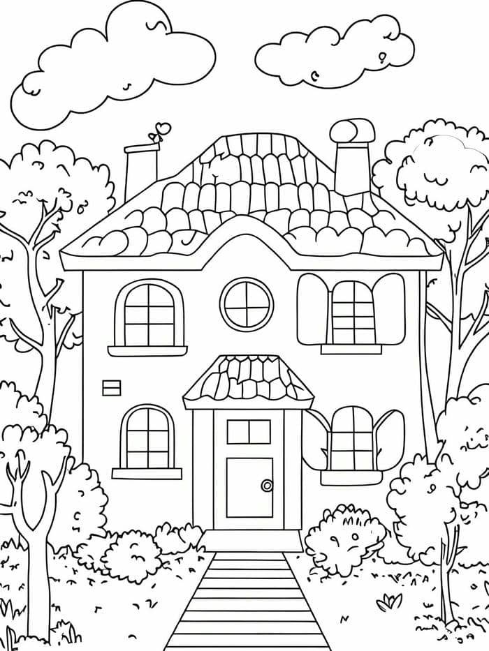 tranh vẽ ngôi nhà biệt thự