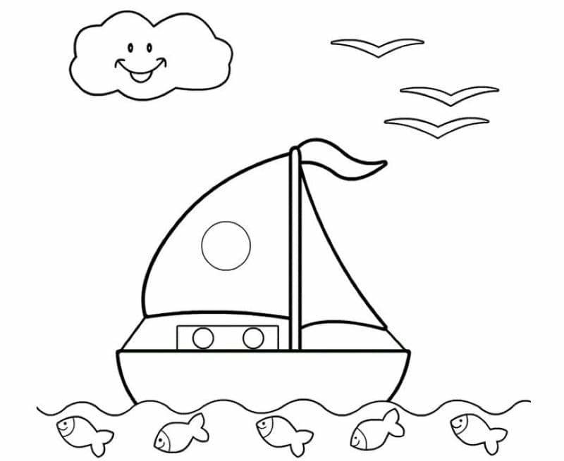 hình tô màu con thuyền đơn giản cho bé