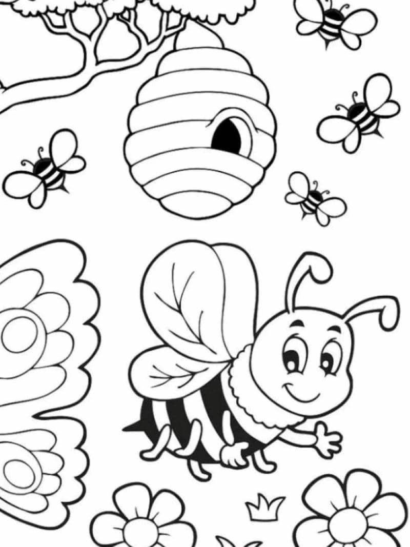 hình tranh tô màu con ong cute