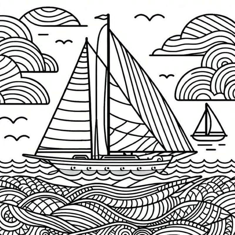 hình tranh tô màu con thuyền đơn giản