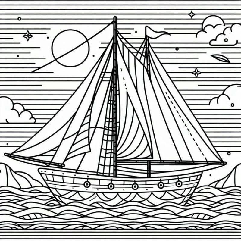 tranh tô màu con thuyền đơn giản