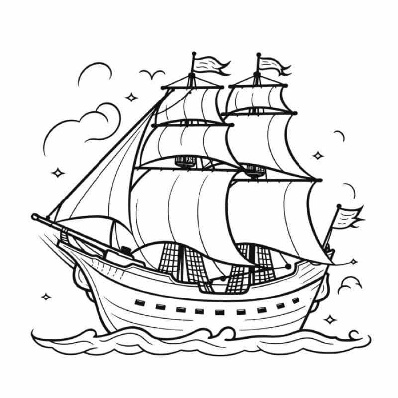 vẽ thuyền trên biển đơn giản